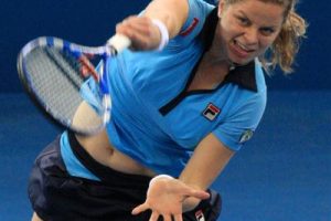 Kim following through her serve