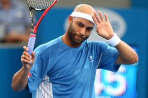 James Blake reacting after a point in his match against Sam Querrey