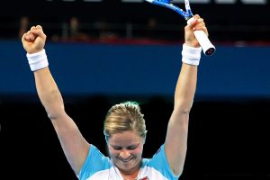 Kim Clijsters celebrates the win of the 2010 Brisbane International - TENNIS - Brisbane International 2010 - Action from the the women's final between Kim Clijsters (BEL) and Justine Henin (BEL).  Pat Rafter Arena - Brisbane Tennis Centre, January 09, 2010.  Photo: Warren Keir (SMP Images).  Copyright - SMP Images / Tennis Australia 2010...Conditions of Use - this image is intended for editorial use only (print or electronic). Any further use requires additional clearance.