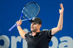 Roddick reacting after a point in the match against Luczak