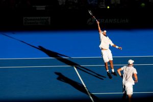 Doubles' silhouette: James Blake stretching out for a smash