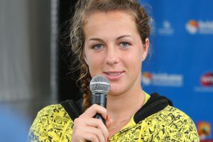 Anastasia Pavlyuchenkova speaks at the Offical Draw Ceremony.