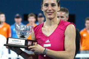 Andrea Petkovic receiving her trophy for 