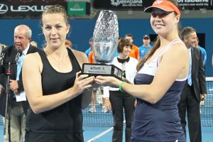 Brisbane International 2011 women's doubles champions (l to r): Anastasia Pavlyuchenkova and Alisa Kleybanova. SMP IMAGES