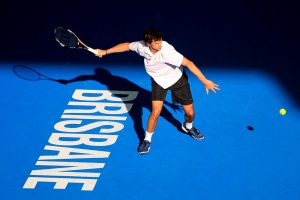 Petzschner hits a forehand.