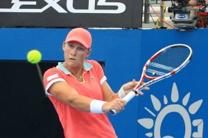 Aussie favourite, Samantha Stosur, in her winning pink number for a game against Lucie Hradecka, 7-6 6-1.