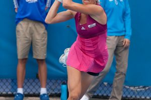 Bojana Bobusic tees off on a backhand, but lost her match to Nina Bratchikova. SMP IMAGES