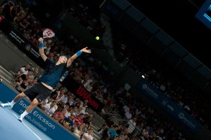Bernard Tomic serves during his second-round win over Japan's Tatsuma Ito. SMP IMAGES