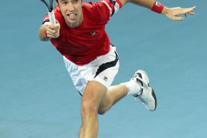 Mikhail Kukushkin was all action in his first-round loss to Andy Murray. SMP IMAGES
