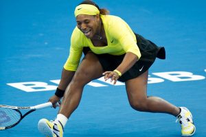 Serena Williams cries in pain after rolling her ankle. SMP IMAGES
