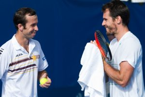 Doubles duo Radek Stepanek (left) and Tommy Haas share a joke between points. SMP IMAGES