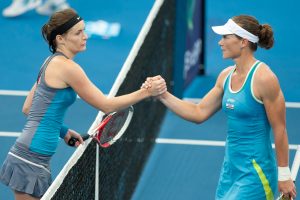 Top seed Sam Stosur (right) was ousted by unseeded Czech Iveta Benesova. SMP IMAGES