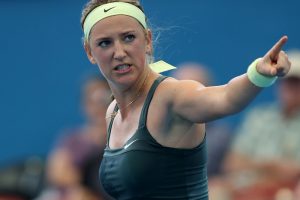 BRISBANE, AUSTRALIA - JANUARY 03:  Victoria Azarenka of Belarus celebrates winning her match against Ksenia Pervak of Kazakhstan during day five of the Brisbane International at Pat Rafter Arena on January 3, 2013 in Brisbane, Australia.  (Photo by Chris Hyde/Getty Images)