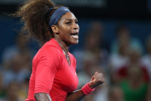 BRISBANE, AUSTRALIA - JANUARY 03:  Serena Williams of United States celebrates after winning the first set against Sloane Stephens of United States on day five of the Brisbane International at Pat Rafter Arena on January 3, 2013 in Brisbane, Australia.  (Photo by Chris Hyde/Getty Images)