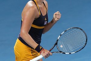 BRISBANE, AUSTRALIA - JANUARY 04:  Anastasia Pavlyuchenkova of Russia celebrates winning her match against Lesia Tsurenko of Ukraine on day six of the Brisbane International at Pat Rafter Arena on January 4, 2013 in Brisbane, Australia.  (Photo by Chris Hyde/Getty Images)