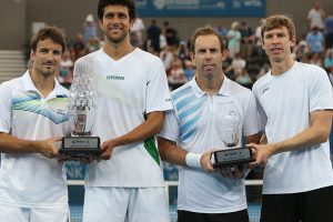 Marcelo Melo, Tommy Robredo, Eric Butorac and Paul Hanley. Brisbane International. GETTY IMAGES