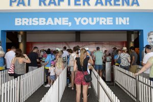 Fans arrive at the Queensland Tennis Centre for day 1 of Brisbane International 2014. GETTY IMAGES