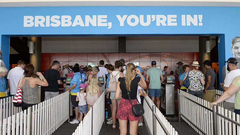 Fans arrive at the Queensland Tennis Centre for day 1 of Brisbane International 2014. GETTY IMAGES