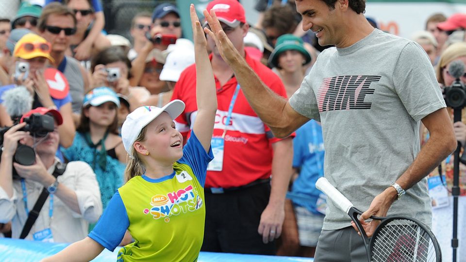 Suncorp Sunwise Kids Day, Roger Federer, Brisbane International, 2014. MATT ROBERTS
