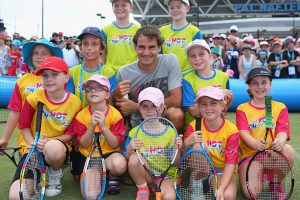 Suncorp Sunwise Kids Day, Roger Federer, Brisbane International, 2014. GETTY IMAGES