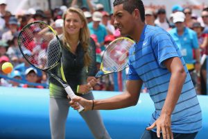 Suncorp Sunwise Kids Day, Nick Kyrgios and Victoria Azarenka, Brisbane International, 2014. GETTY IMAGES