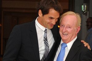 Roger Federer and Rod Laver, Brisbane International, 2014. MATT ROBERTS