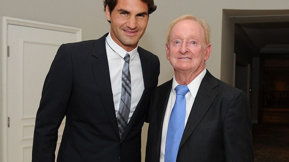 Roger Federer and Rod Laver, Brisbane, 2013. MATT ROBERTS