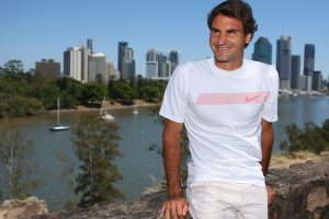 Roger Federer at Kangaroo Point, Brisbane, 2014. GETTY IMAGES