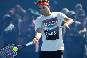 Roger Federer practices at Brisbane, Brisbane International, 2014. GETTY IMAGES