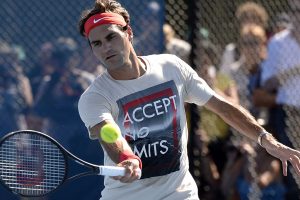 Roger Federer practices at Brisbane, Brisbane International, 2014. GETTY IMAGES