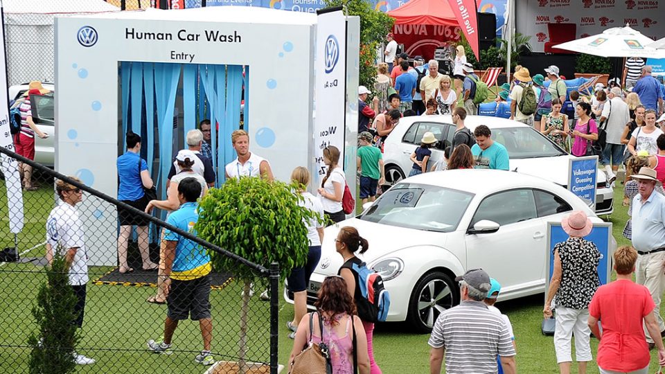 The Volkswagen Human Car Wash at Tennis Central, Brisbane, 2014. MATT ROBERTS