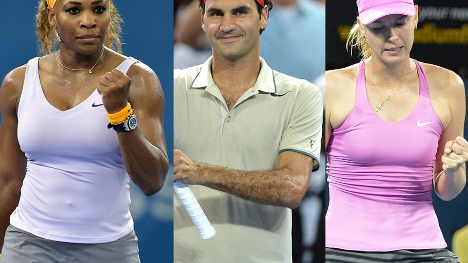 Serena Williams, Roger Federer, Maria Sharapova, Brisbane International, 2014. GETTY IMAGES