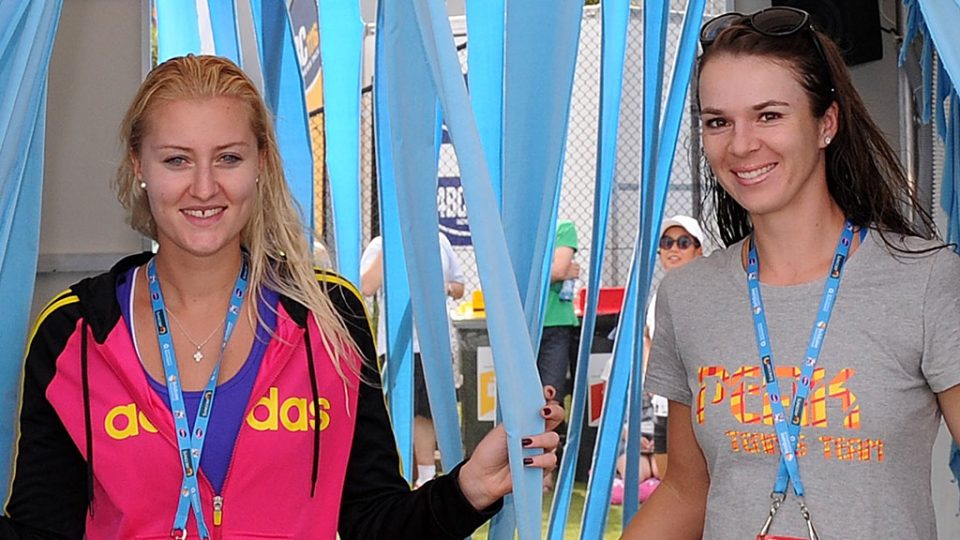 Kristina Mladenovic and Galina Voskoboeva, Brisbane International, 2014. MATT ROBERTS