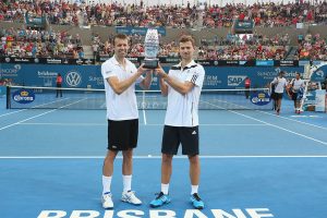 Daniel Nestor, Mariusz Fyrstenberg, Brisbane International, 2014. GETTY IMAGES