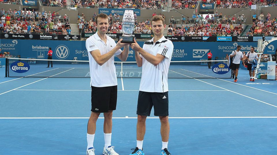 Daniel Nestor, Mariusz Fyrstenberg, Brisbane International, 2014. GETTY IMAGES