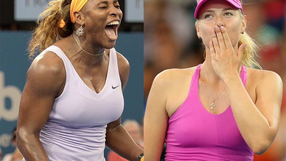 Serena Williams and Maria Sharapova celebrate victories at Brisbane International 2014. GETTY IMAGES