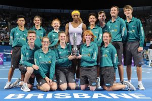 Serena Williams with the Suncorp Ballkids, Brisbane International, 2014. MATT ROBERTS