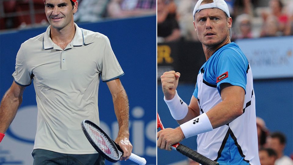 Roger Federer, Lleyton Hewitt, Brisbane International, 2014. MATT ROBERTS