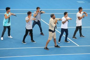 BRISBANE, AUSTRALIA - JANUARY 04:  Justice Crew perform during the Pat Rafter Arena Spectacular during day one of the 2015 Brisbane International at Pat Rafter Arena on January 4, 2015 in Brisbane, Australia.  (Photo by Chris Hyde/Getty Images)