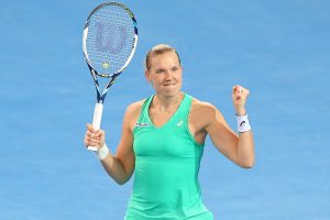 BRISBANE, AUSTRALIA - JANUARY 04:  Kaia Kanepi of Estonia celebrates winning her match against Andrea Petkovic of Germany during day one of the 2015 Brisbane International at Pat Rafter Arena on January 4, 2015 in Brisbane, Australia.  (Photo by Chris Hyde/Getty Images)