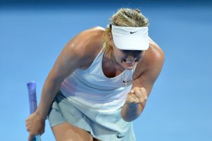 BRISBANE, AUSTRALIA - JANUARY 06:  Maria Sharapova of Russia celebrates winning a point in her match against Yaroslava Shvedova of Kazakhstanduring day three of the 2015 Brisbane International at Pat Rafter Arena on January 6, 2015 in Brisbane, Australia.  (Photo by Bradley Kanaris/Getty Images)