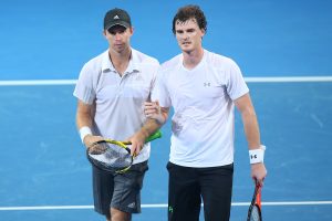 BRISBANE, AUSTRALIA - JANUARY 11:  Jamie Murray and John Peers celebrate winning the Mens doubles final against Kei Nishikori and Alexandr Dolgopolov during day eight of the 2015 Brisbane International at Pat Rafter Arena on January 11, 2015 in Brisbane, Australia.  (Photo by Chris Hyde/Getty Images)