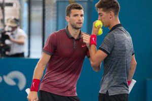 Grigor Dimitrov (BUL) and Thanasi Kokkinakis (AUS)

Tennis - Brisbane International 2015 - ATP 250 - WTA -  Queensland Tennis Centre - Brisbane - Queensland - Australia  - 8 January 2015. © Tennis Photo Network