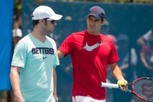 Roger Federer (SUI) Training Session With Suncorp Guests

Tennis - Brisbane International 2015 - ATP 250 - WTA -  Queensland Tennis Centre - Brisbane - Queensland - Australia  - 6 January 2015. © Tennis Photo Network