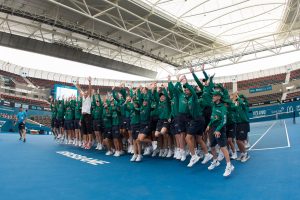 Samantha Stosur (AUS) and the Suncorp Ballkids

Tennis - Brisbane International 2015 - ATP 250 - WTA -  Queensland Tennis Centre - Brisbane - Queensland - Australia  - 2 January 2015. © Tennis Photo Network