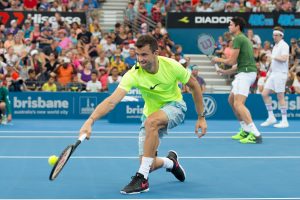 Roger Federer, Milos Raonic, Grigor Dimitrov, Victoria Azarenka, Bethanie Mattek-Sands, Martina Hingis, Teenage Mutant Ninja Turtles and Justice Crew

Tennis - Brisbane International 2015 - ATP 250 - WTA -  Queensland Tennis Centre - Brisbane - Queensland - Australia  - 4 January 2015. © Tennis Photo Network