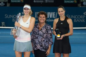 Trophy presentation, Maria Sharapova, Ana Ivanovic and Evonne Goolagong

 - Brisbane International 2015 - ATP 250 - WTA -  Queensland Tennis Centre - Brisbane - Queensland - Australia  - 10 January 2015. 
© Tennis Photo Network