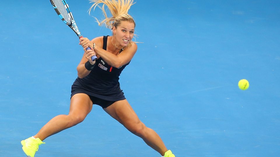 Dominika Cibulkova plays a backhand against Yanina Wickmayer. Picture: GETTY IMAGES