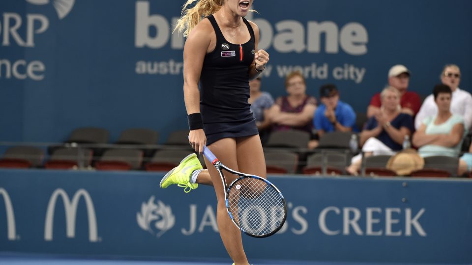 Dominika Cibulkova celebrates her first-round victory over Yanina Wickmayer. Picture: GETTY IMAGES