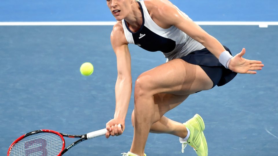 Andrea Petkovic of Germany hits a volley against Teliana Pereira. Picture: GETTY IMAGES